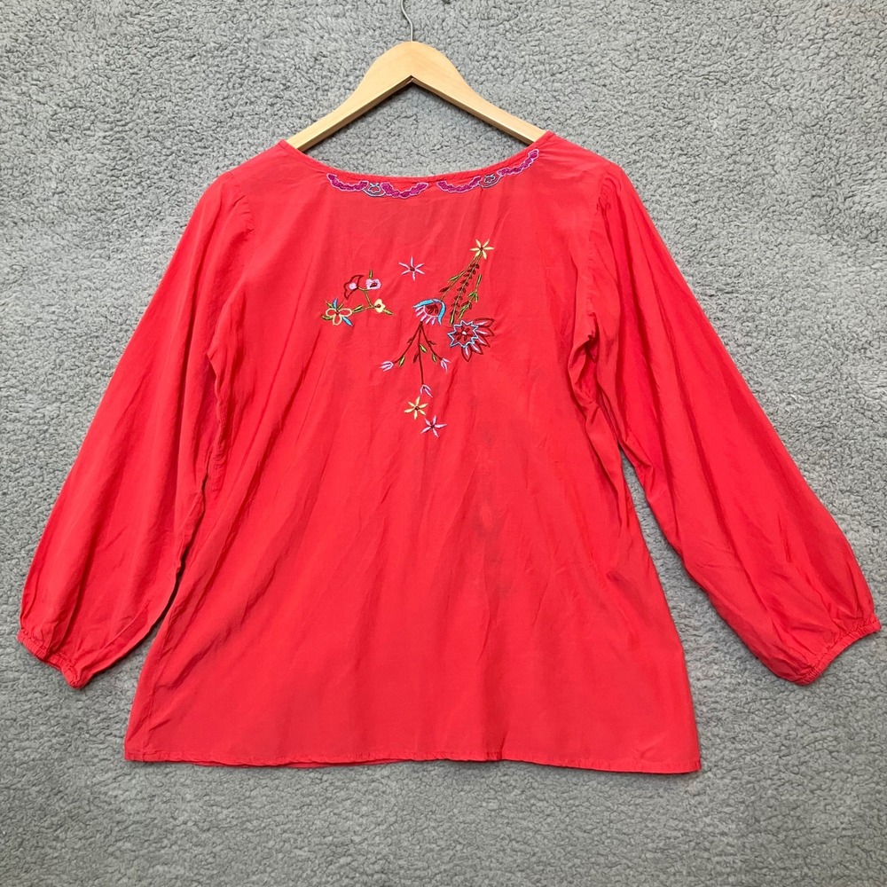 Y2K Vtg Luv2luv Top Women L Hot Pink Coral Embroidered Flowers Summer Colors 90s - Picture 3 of 6